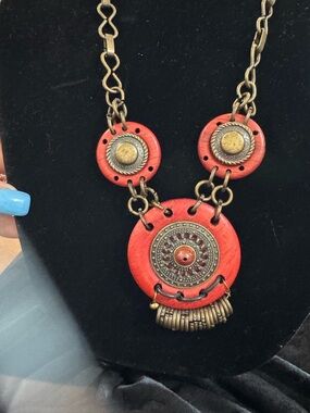 Boho Red Pendant Statement Necklace